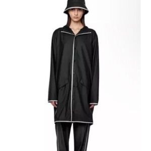 NWT Rains Long Raincoat Jacket Reflective Sz M Black (Unisex)